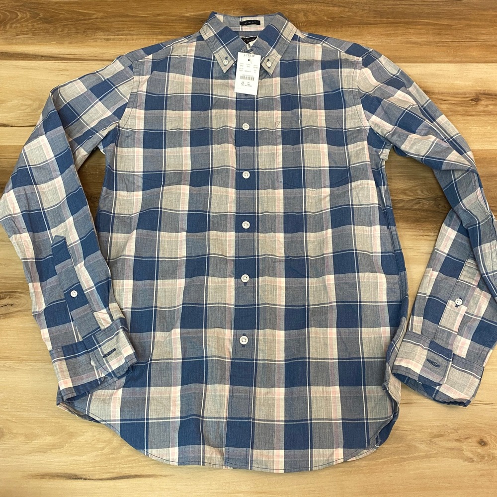 J.Crew Flex Mens Slim Fit‎ Plaid Button Down Shirt Small Blue Pink NEW
